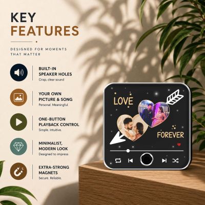 Personalized Romantic Music Player Fridge Magnet with Built in Speaker – Customized Photo Refrigerator Magnet Love Forever Gift for Anniversary, Couple, Husband, Wife